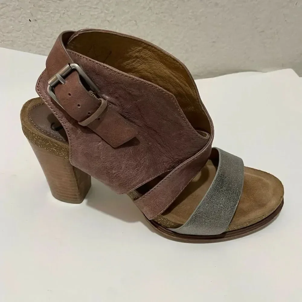 SOFFT Christine Platform Stacked Heel Leather Sandals Beta Gray Anthracite Sz 9